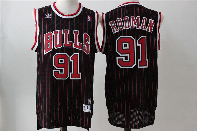 Men Chicago Bulls 91 Rodman red stripe Throwback NBA Jerseys